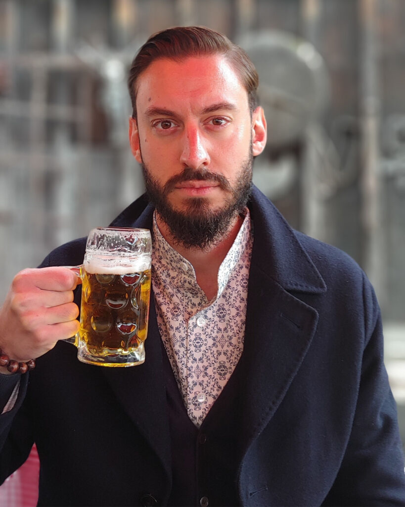 My friend Alex with a mug of Czech Beer