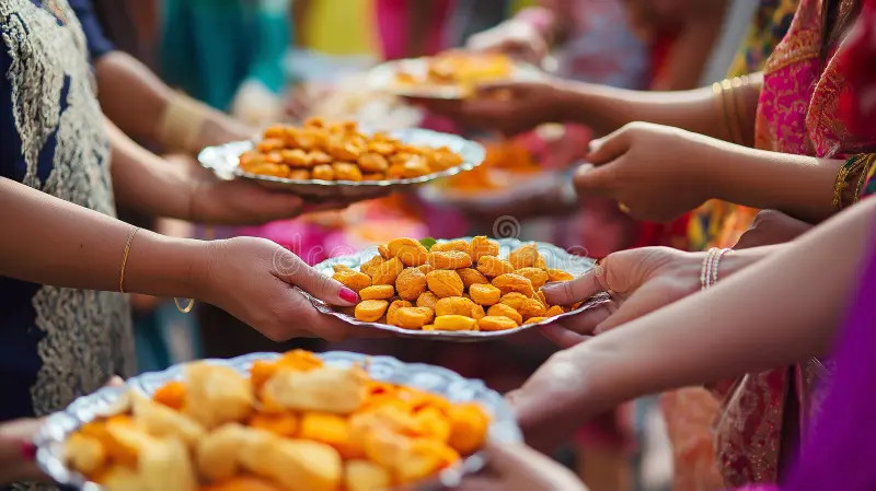 exchanging sweets at Diwali