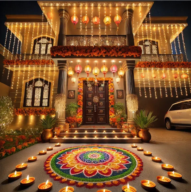 House decorated for Diwali, India