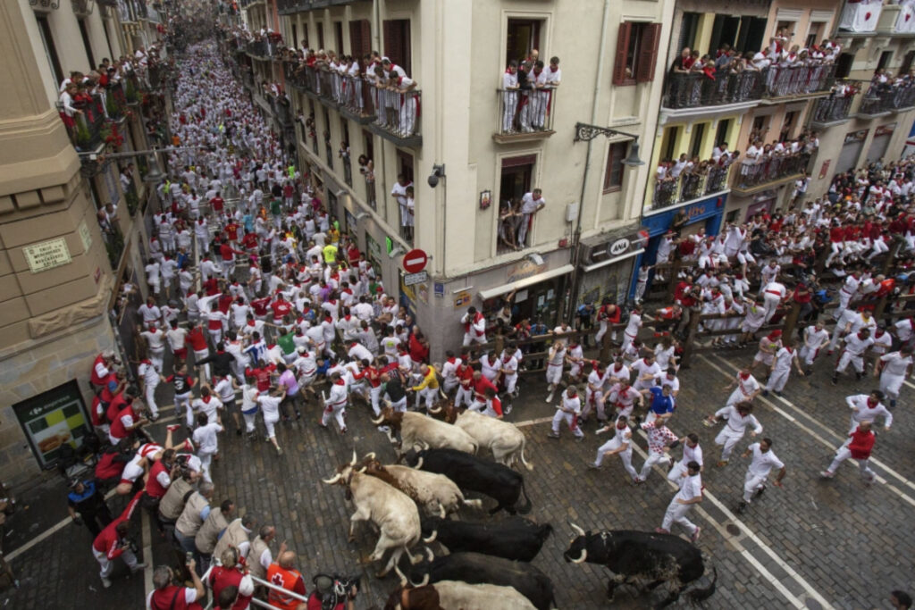 Spanish Festivals at its peak when people are being chased by Bulls